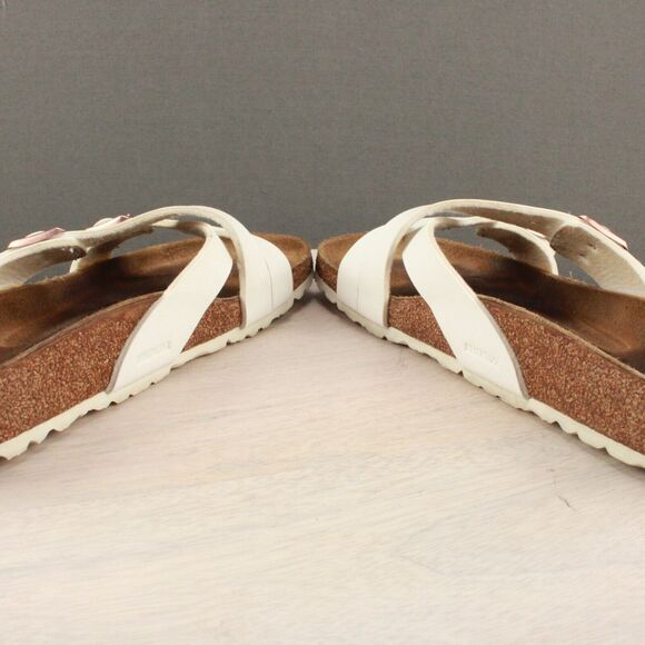 Birkenstock Yao Sandals Womans 40 (US 9) White Leather Strappy Slide Birko-Flor - Picture 8 of 11